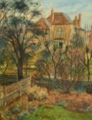 Modern British School, The corner of a back garden in Winter, oil on canvas, 18