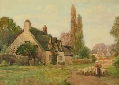 James Milliken (19th/20th Century), A Shepherdess driving her flock through a country lane,