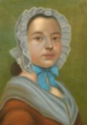 19th Century, Possibly American School, a head and shoulders portrait of a farm girl, pastel, 27