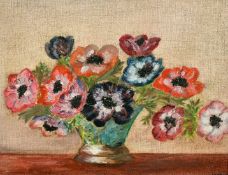 20th Century, still life of flowers in a vase, oil on board, indistinctly signed, 10