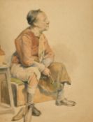 19th/20th Century, A seated cobbler, watercolour, indistinctly signed and dated, 12