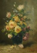 A. Roussel (19th Century), a still life of roses in a vase, oil on canvas, signed, 12