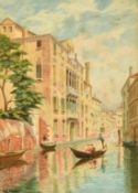 G. Johnson, Circa 1911, figures on a Venetian Gondolier, watercolour, signed and dated, 10