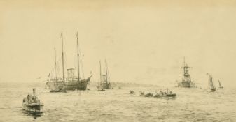 Rowland Langmaid (1897-1956) British, 'The Royal Yacht Victoria and Albert', etching, signed in