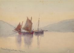 Claude Rowbotham (1900-1912) British, Sailboats in calm waters, watercolour, signed and dated