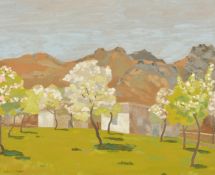 Robert Morson Hughes (1873-1953) British, a Continental view with trees in blossom, oil on board,