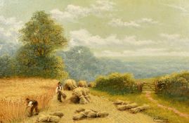 Charles Henry Passey (1818-1894), British, harvesting scene with men cutting the hay on the edge