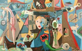 G.H.F. de Goya von Gerendassy (20th Century) 'Venture into the absurd', oil on board, signed,