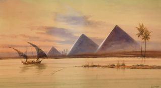 Douglas Houzen Pinder (1886-1949) British, 'Sunset on the Nile' an Egyptian view, watercolour,