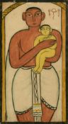Jamini Roy (1887-1972) Indian, Mother and Child, gouache on paper, 14.5