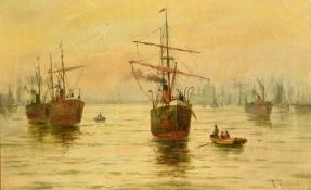 Edwin Fletcher (1857-1945) British, shipping in the pool of London, oil on canvas, signed, 12