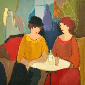Itzchak Tarkay (1935-2012) Israeli, female figures in a caf, silkscreen print, signed in pencil