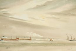 Roland William Pitchforth (1895-1982) British, 'Thames at Grays', watercolour, signed and inscribed,