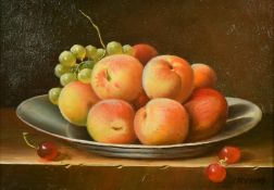 20th Century, a group of three still life paintings of fruit, oil on panel, each 5