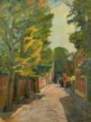 Niels Holbak (1884-1954) Danish, figures on a sunny lane, oil on canvas, signed, 24