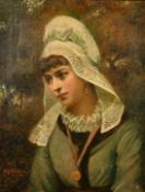 R. L. Alldridge (19th Century) British, a study of a young lady wearing a medallion and headdress,