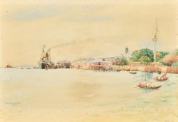 M. Barnard, A Malaysian port with commercial and native shipping, watercolour, signed and dated