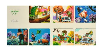 Bill Mevin (1922-2019) British, The Herbs, The red car, A group of seven drawings framed, no 169 and