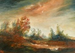 Krystyna Pawlowska-Bernacka, Polish, a pair of tree lined landscapes, oil on board, each signed