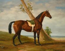 C. Harrison (20th Century), a scene of a horse in an open landscape, oil on panel, 8