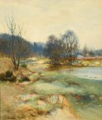 Harry Sticks (1867-1938) British, a view of a hillside river, watercolour, signed and dated 1893,