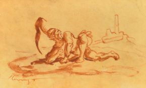 Max Slevgt (1868-1932) two crayon drawings on vellum of Roman soldiers forming the front and back