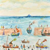 Simeon Stafford (b.1956) British, a scene of the harbour at Mousehole, Cornwall, oil on canvas,