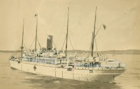 20th Century School, a study of a wartime hospital ship, watercolour, 7.5
