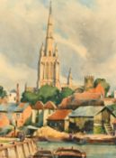 William Hyams (1878-1952) British, 'St. Marys Radcliffe, Bristol', watercolour, signed, label verso,