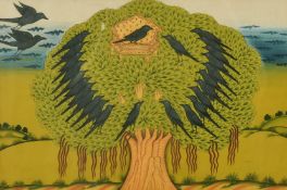 Indian School, The King of the Crows in a Banyan Tree, gouache on paper, 6