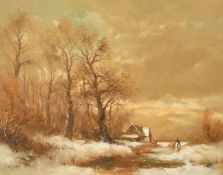 Jan Van Hessel (b. 1894) Dutch, a pair of oil on board scenes of figures by a waterway in winter,