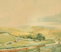 Alastair Dallas (1898-1983) Scottish, a view of buildings and a river, watercolour, signed, 14