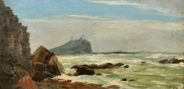 Early 20th Century School, a coastal scene with a rocky outcrop, oil on canvas, signed with initials