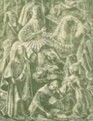 Early 20th Century, A Woodblock print of figures in medieval costume, 8