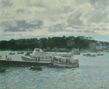 Sanders, (20th Century), A river scene with day trippers boarding boats, oil on board, signed, 15