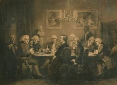 A 19th Century engraving of a Literary party with Sir Joshua Reynolds, Frost & Reed trade label
