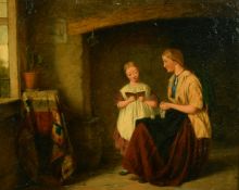 John William Haynes (act.1852-1882) British, 'The task', oil on board, signed and dated 1863, also