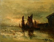 George Boyle (1842-1930) British, A harbour scene with boats and seagulls, oil on panel, signed