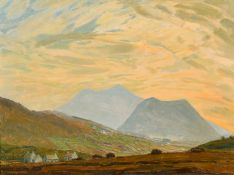 Edward Louis Lawrenson (1868-1934) Irish, a view of stone cottages in a hilly landscape, oil on