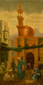 19th Century School, a pair of oil on canvas scenes of busy streets in an Arab city, each 31.5