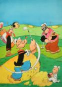 Bill Mevin (1922-2019) British, Popeye playing golf, drawing, signed, 17