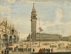 A set of four hand-coloured engravings of Venetian scenes, each 10.5