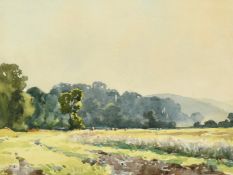 William Hyams (1878-1952) British, distant cattle grazing in a landscape, watercolour, signed, 8.