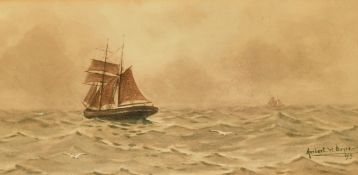 Herbert Walter Boyce (1883-1946) British, sailing barges in open water, watercolour, signed and