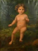George Marchetti (19th/20th Century), a naked child holding wildflowers by a river, oil on canvas,