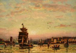 19th Century School, shipping in a busy port, oil on canvas, possibly signed McCauley, 7
