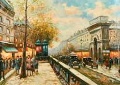Late 20th Century, A busy Paris Street scene, oil on canvas, indistinctly signed, 18