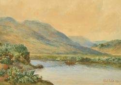 Albert Pollitt (1856-1926) British, an angler on a mountain river, watercolour, signed and dated