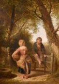 William Collins (1788-1847) British, 'The Stile', A scene of young figures by a gate with a