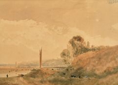 Circle of John Thirtle, boats and livestock by an estuary, watercolour, 8